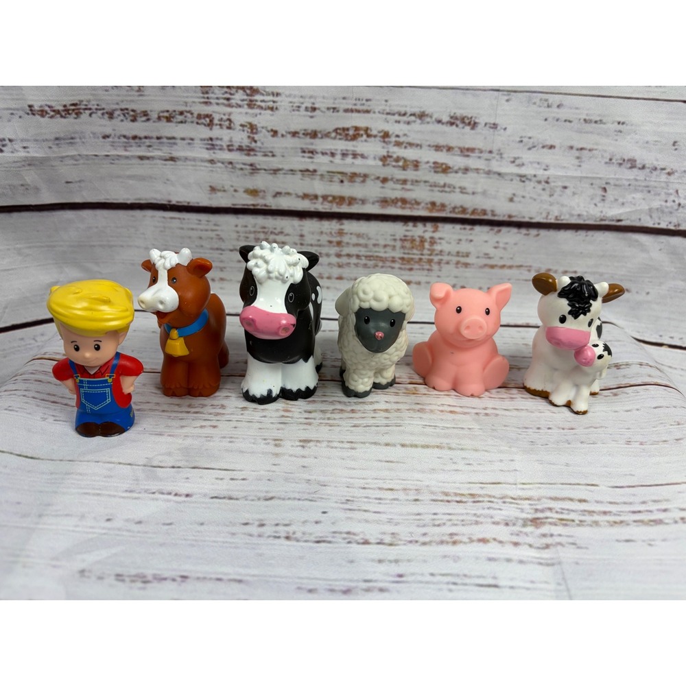 Fisher Price Little People Farm Animal Figure Lot Farmer Cows Sheep Pig 6pc